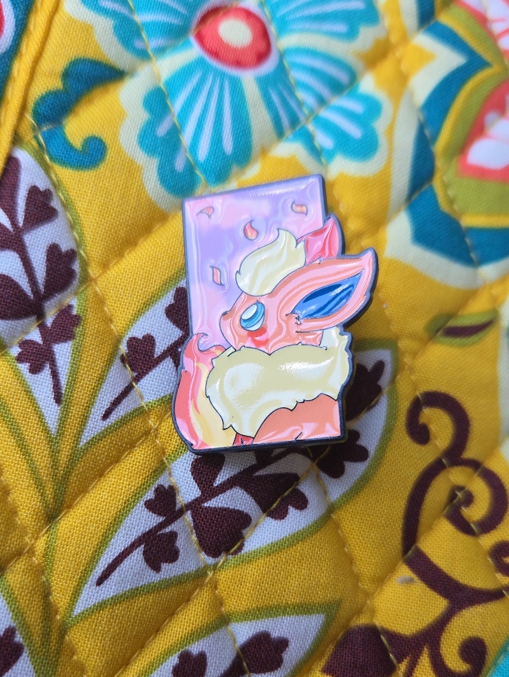 Pokemon Pink Flareon Enamel Pin with Cream and Blue Accents